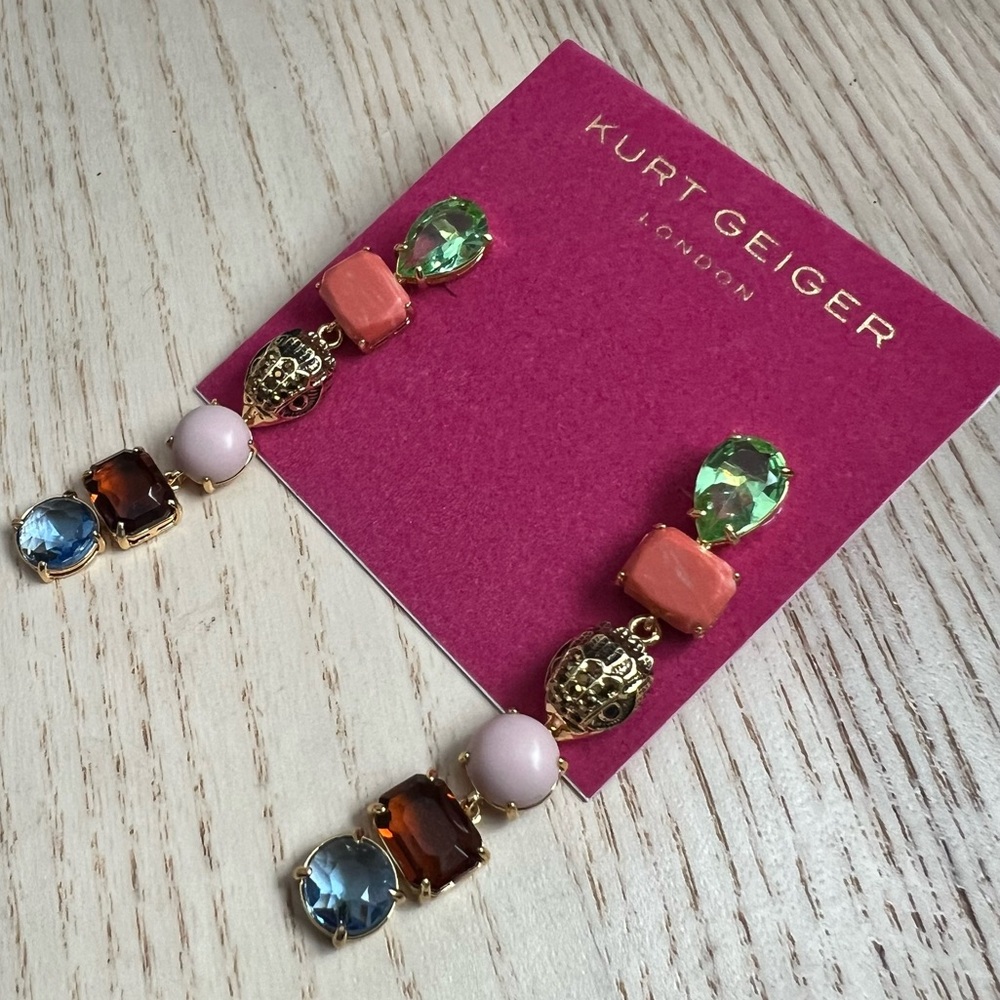 NEW KURT GEIGER LONDON Mixed Crystal & Semiprecious Stone Linear Drop Earrings - Picture 6 of 11